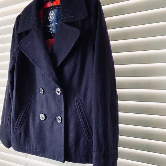 American Eagle Outfitters Navy Blue Wool Pea Coat - Picture 3 of 8